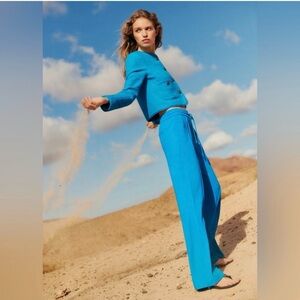 ME+EM 2 Italian Saturated Tweed Crop Jacket Straight Blazer EUC Aqua Military